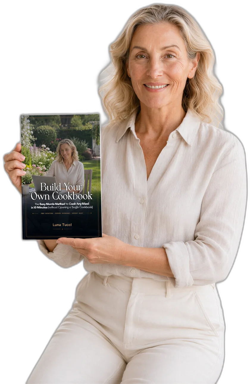 Luna Tucci holding Build Your Own Cookbook