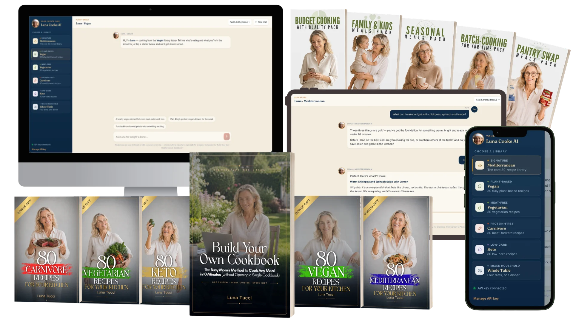 Luna Cooks AI bundle: desktop chat, tablet, phone app, cookbook and all bonus recipe libraries